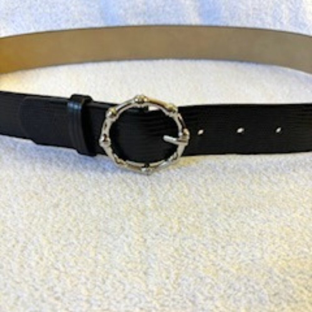 Steve Madden black embossed belt with Silver tone buckle